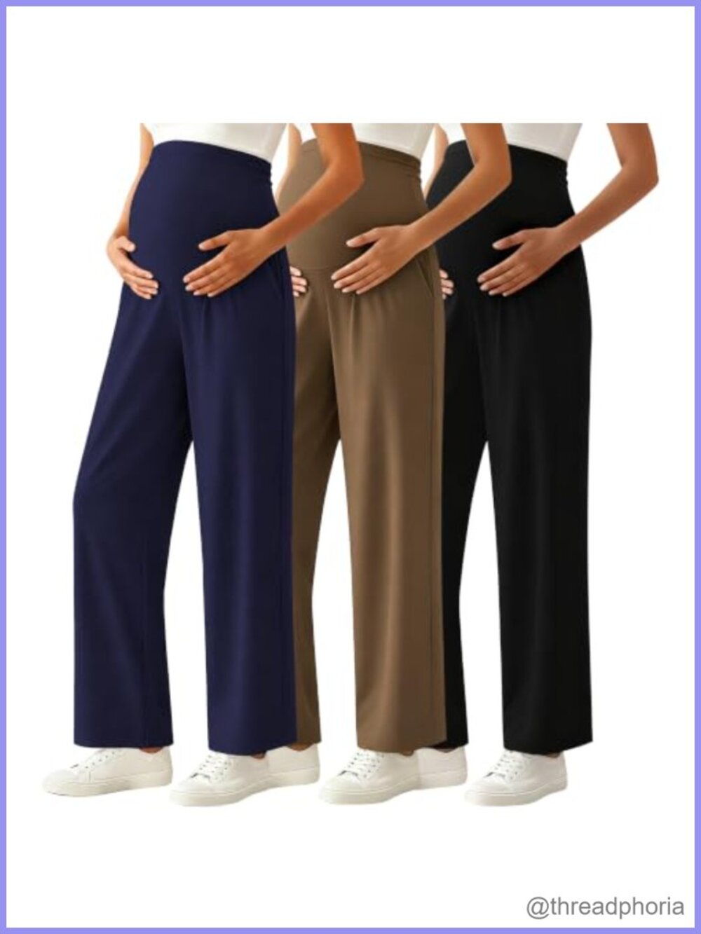 Maternity Pants Over Belly 3-Pack Wide Leg Palazzo Work Pregnancy Pants